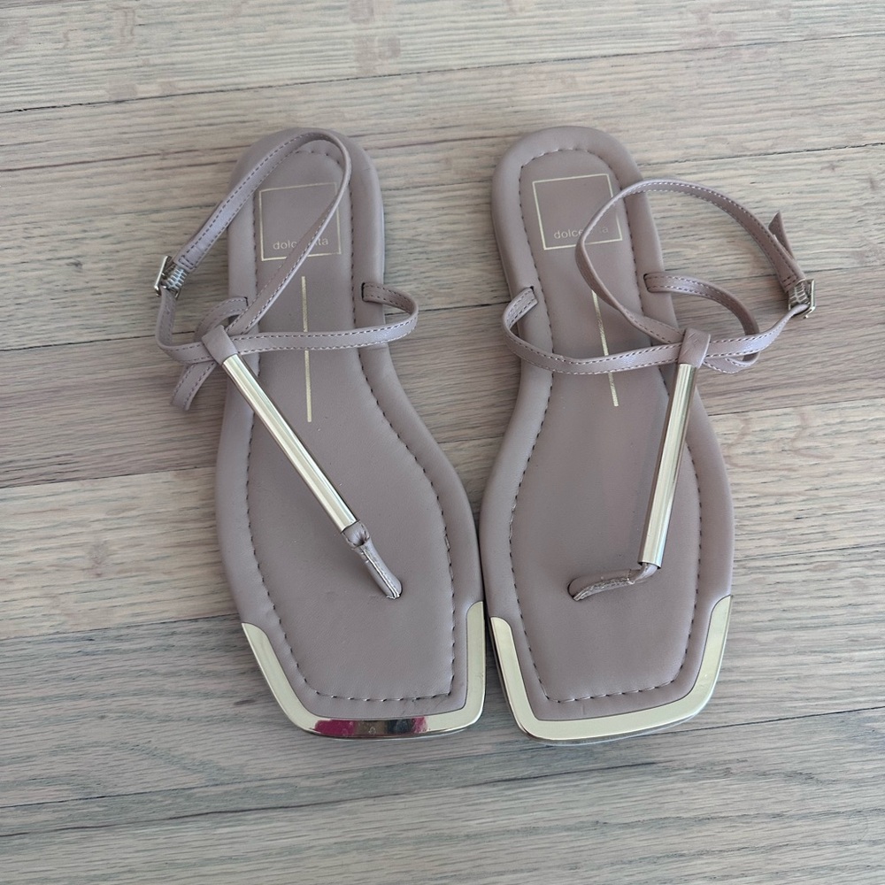 Dolce Vita Taupe Strappy Metallic-Trim Sandals